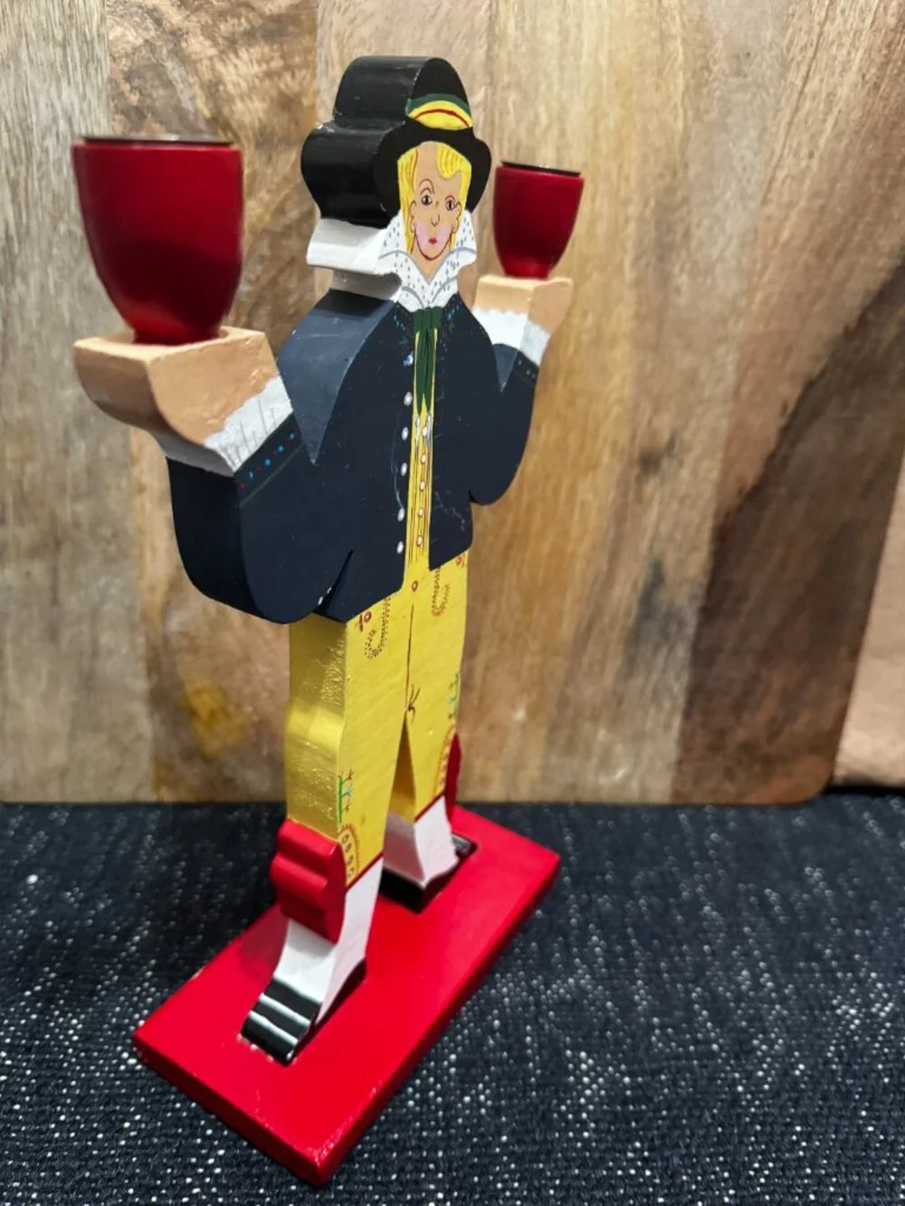 Ikea Folk Art Wooden Candelabrum by Lizzie Velander, 867.633.00, Vintage 1980s